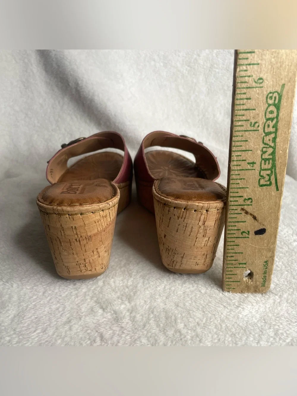 Born Pink Leather Cork Wedge Sandals Slides Womens Size 9 40.5 Buckle F22012